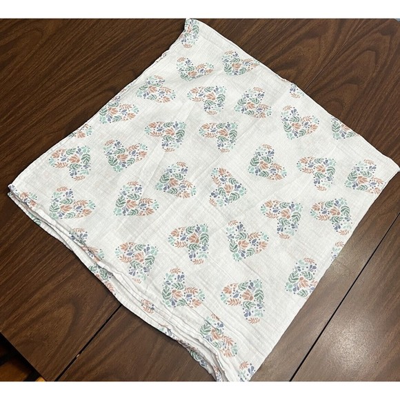 Aden & Anais Muslin Swaddle Blanket Leaves Vine Floral Multicolor Hearts 42" - Picture 7 of 7